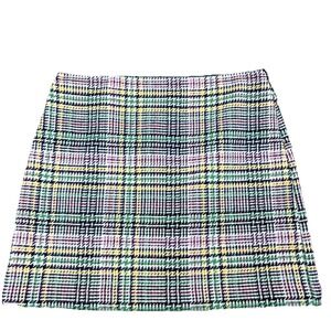 LOFT Plaid Mini Skirt Womens Black White Green Yellow 18T Wool Blend A Line Tall